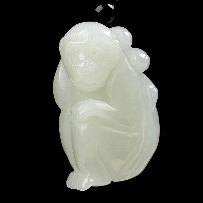 玉荔缘 和田白玉猴吊坠 十二生肖猴子挂件玉石 附证书