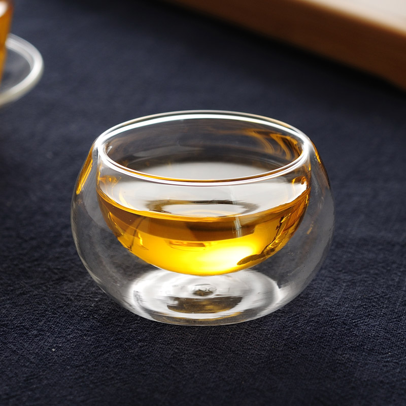 品道家居 双层小茶杯 玻璃品茗杯 隔热防烫 功夫茶杯 50ml 六只装