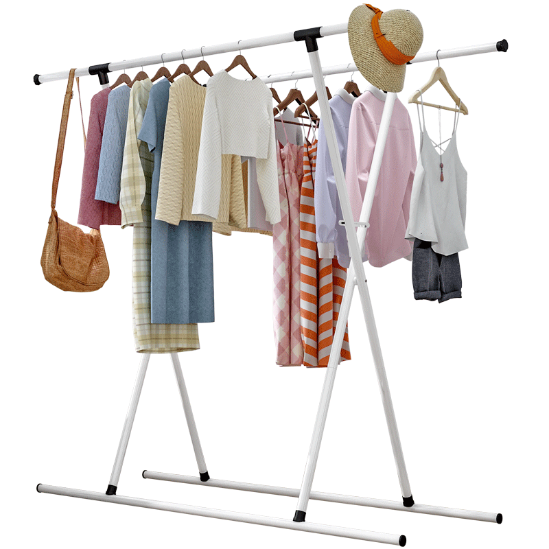 索尔诺 伸缩加固晾衣架落地现代简约双杆式防锈室内晾晒架阳台卧室寝室宿舍服装店展示户外挂衣架 银灰色