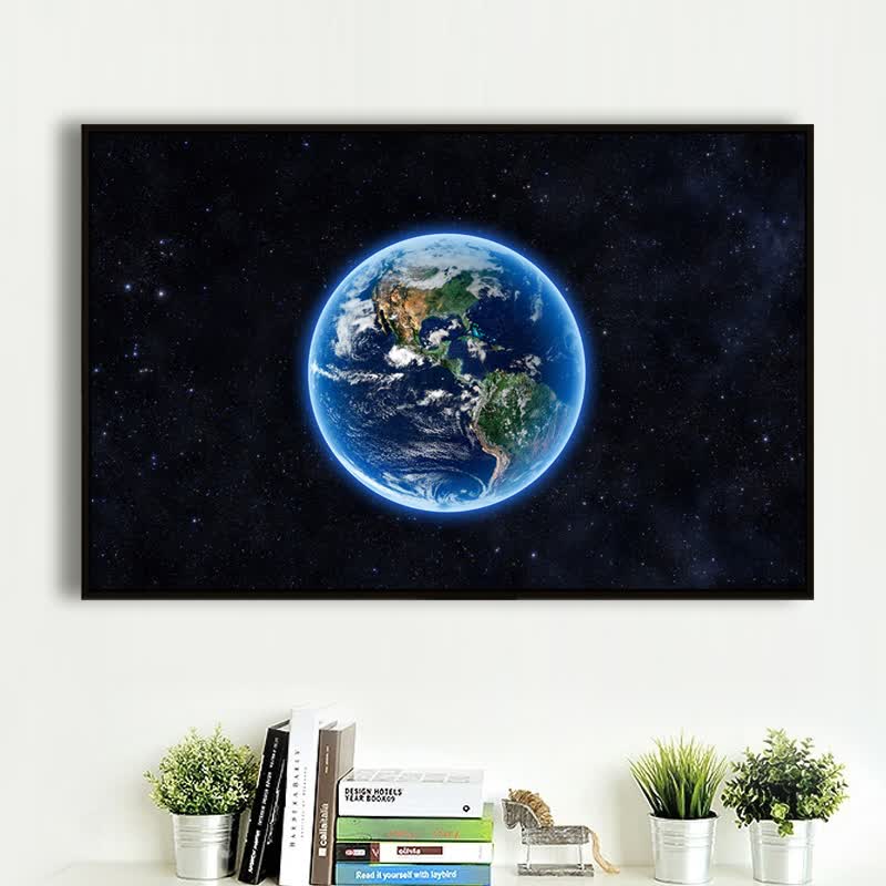 视觉星玄关装饰画地球照片书房客厅办公室挂画可遮挡电表箱 地球 70*