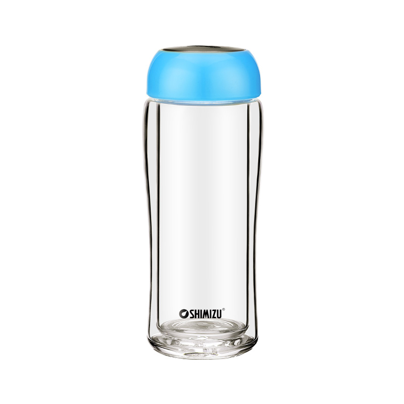 清水（SHIMIZU） 玻璃杯双层女士创意曲线时尚水杯加厚耐热办公杯子 8101 天蓝色 240ml