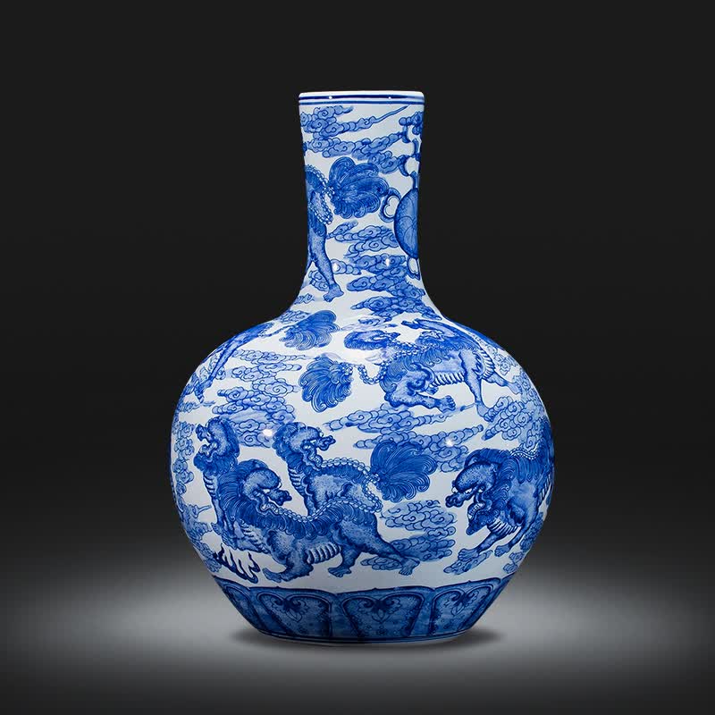 奋行仿乾隆年制麒麟天球瓶景德镇陶瓷器青花瓷花瓶中式客厅装饰品摆件