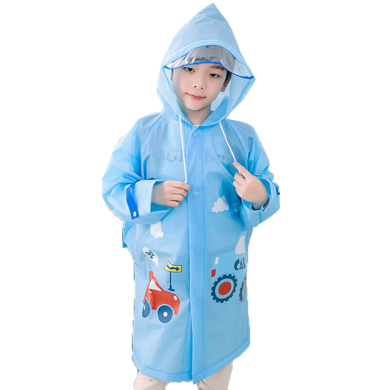 欣沁 儿童雨衣EVA带书包位学生背包防雨罩大帽檐小孩雨披 L码 蓝色