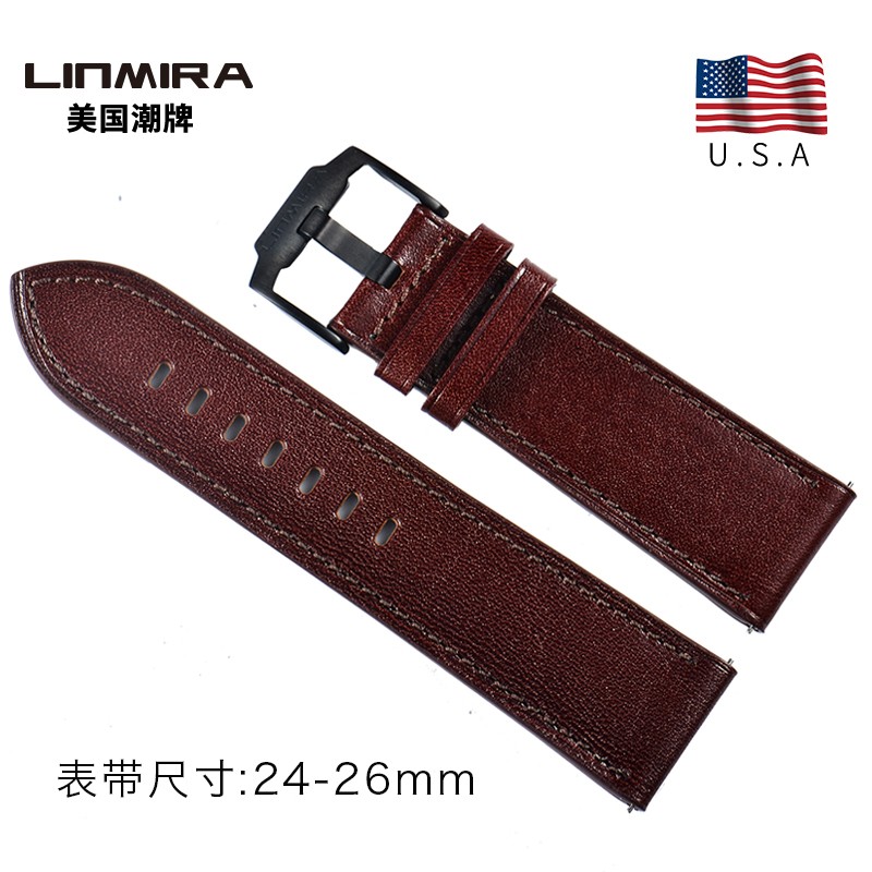 林慕(Linmira)手表表带林慕手表真皮表带帆布带钢带LM682通用款男女通用 LM682表带-皮带/深棕色
