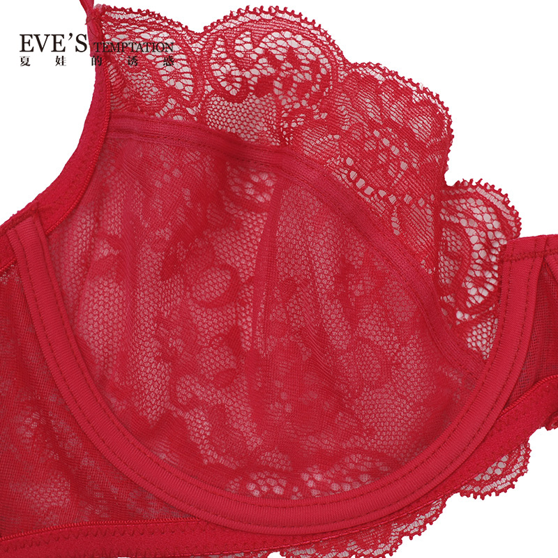 夏娃的诱惑音符组女士内衣女薄款性感蕾丝少女聚拢文胸舒适透气大码U型胸罩 红色 75C