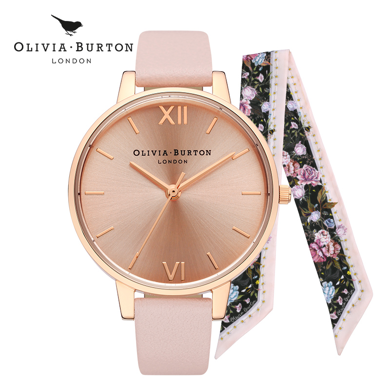 olivia burton腕表ob手表女英国进口皮带丝巾简约时尚石英手表礼物送
