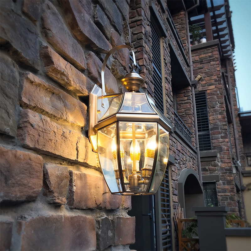 圣蒂斯曼 欧式复古全铜户外壁灯室外防水阳台灯别墅花园庭院墙壁灯防锈 A款大号宽25 高53厘米