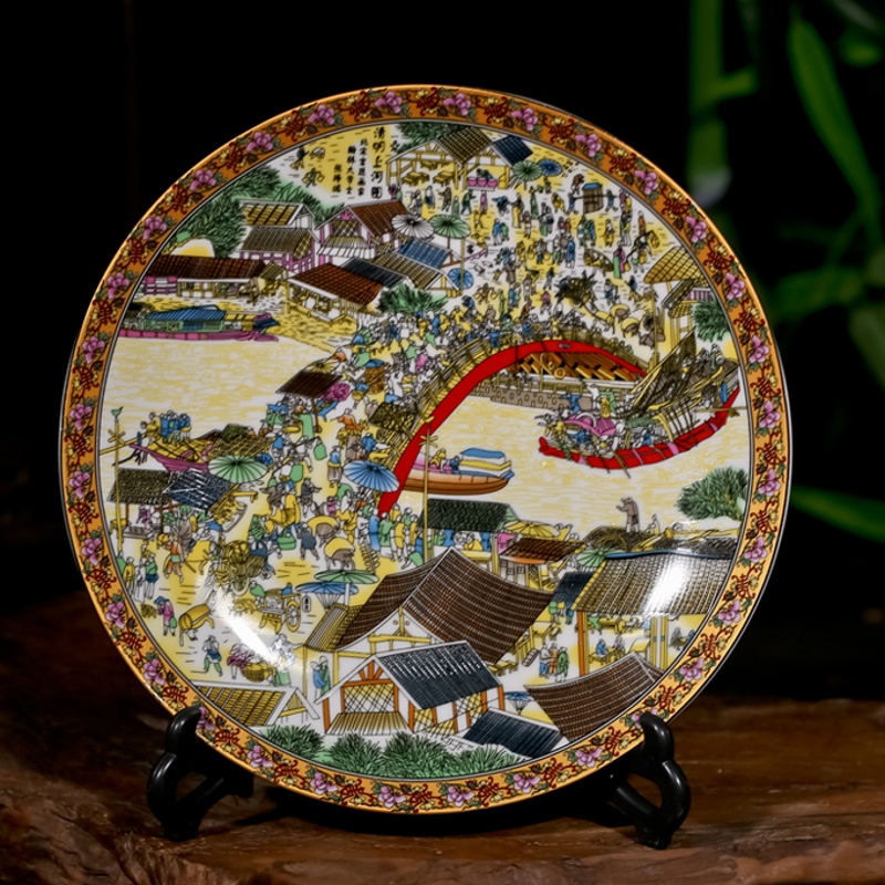 雅成陶瓷 景德镇陶瓷器 青花瓷盘子 仿古牡丹瓷盘装饰摆件看盘艺术品