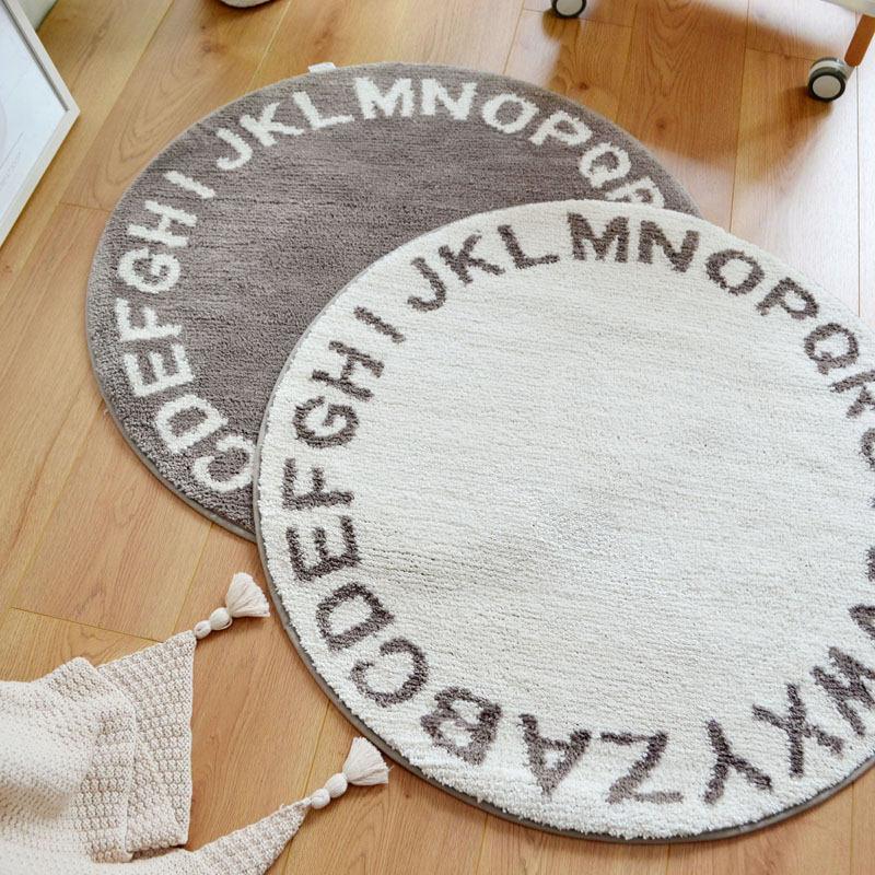MIA HOUSE 日韩简约字母北欧圆形地毯电脑椅卧室床边毯转椅儿童地毯 浅灰色 直径120CM