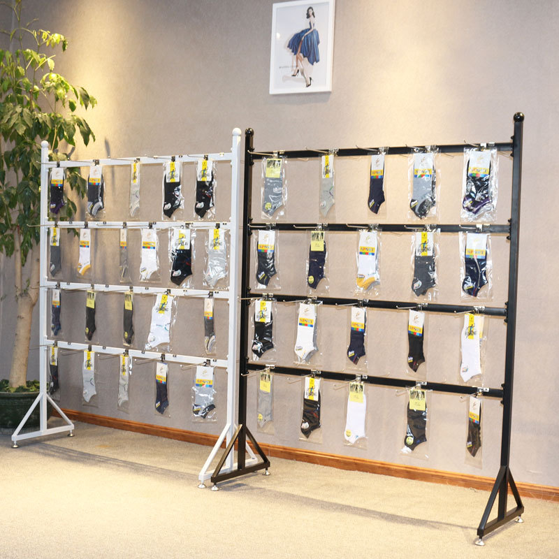 鐵藝襪子貨架展示架落地多功能掛內(nèi)衣飾品架手套架絲襪中島展示架擺攤架子掛架商店休閑物品掛件小飾品貨架 80*150四層白色【含48根掛鉤】 官方標(biāo)配