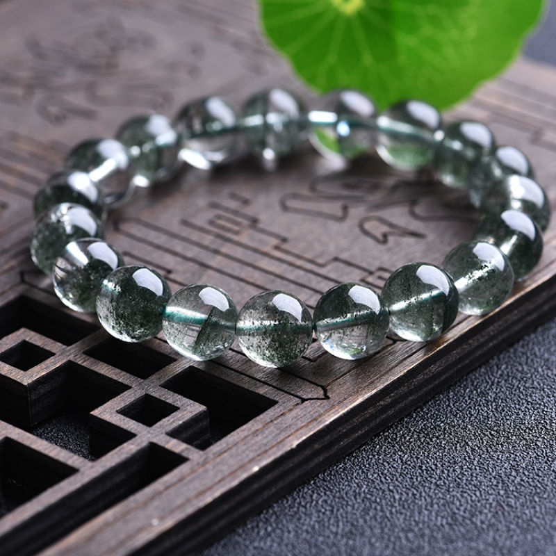 馨佑 绿幽灵手链男女士聚宝盆水晶手链手串 男女情侣款 10mm手链