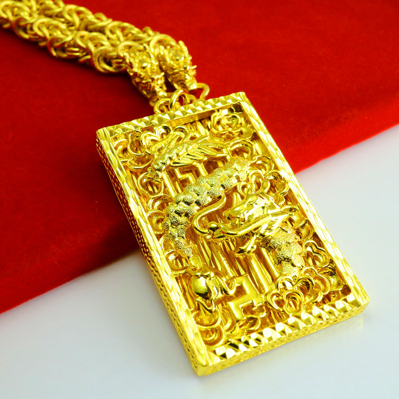 金项链男款粗大重龙牌长方形金首饰仿金饰品霸气女人送老公礼物成色真