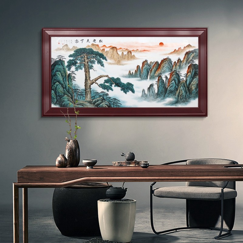 未卒  景德镇陶瓷板画名家新彩松迎天下 中式客厅沙发背景墙装饰画