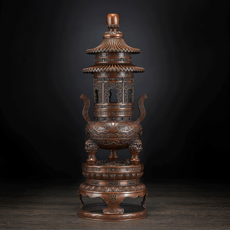 铜聚德 纯铜宝鼎炉 紫铜熏香炉 佛堂收藏家居摆件 大型寺庙供炉摆件