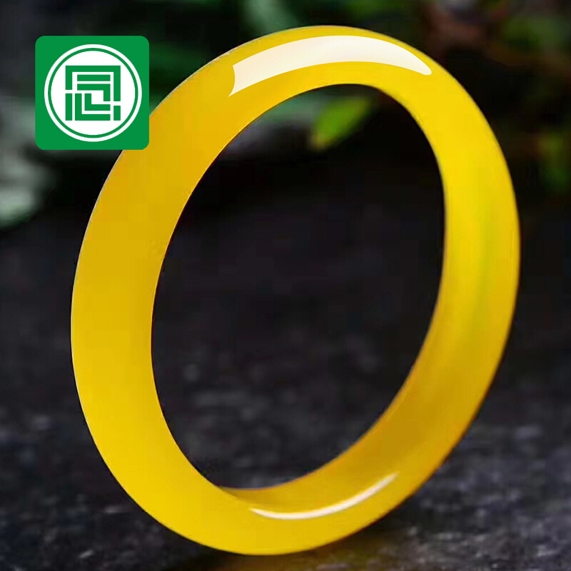 念玉珠宝天然黄玉髓手镯冰种透荧光鸡油黄玉镯子宽边多口径百里挑一带