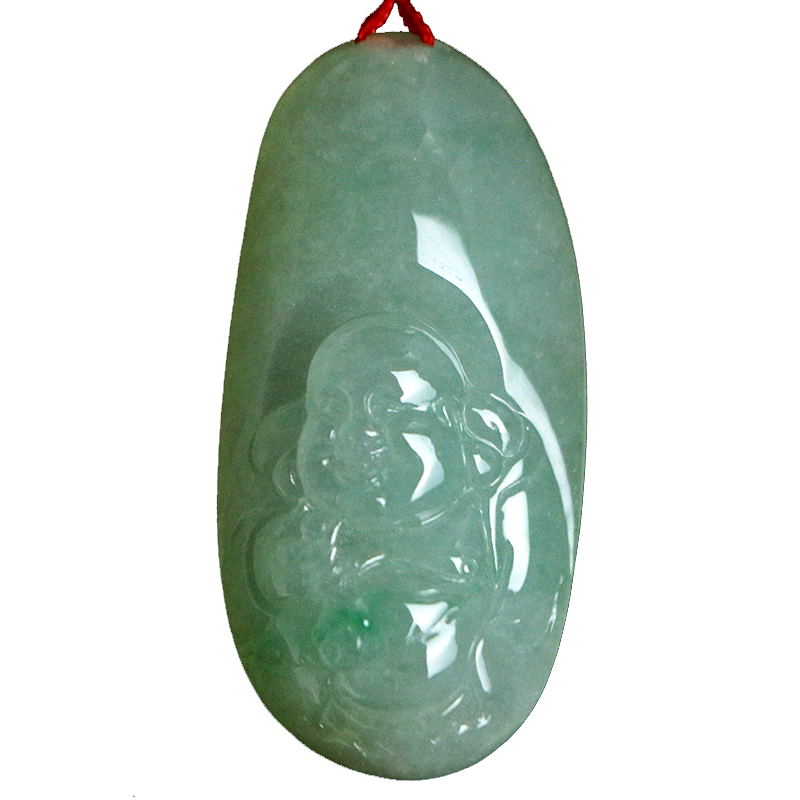 玉緣緬甸A貨翡翠吊墜冰糯種帶翠笑佛項(xiàng)鏈揚(yáng)州玉器廠附證書送家人平安 彌勒佛 LXS17-96-1