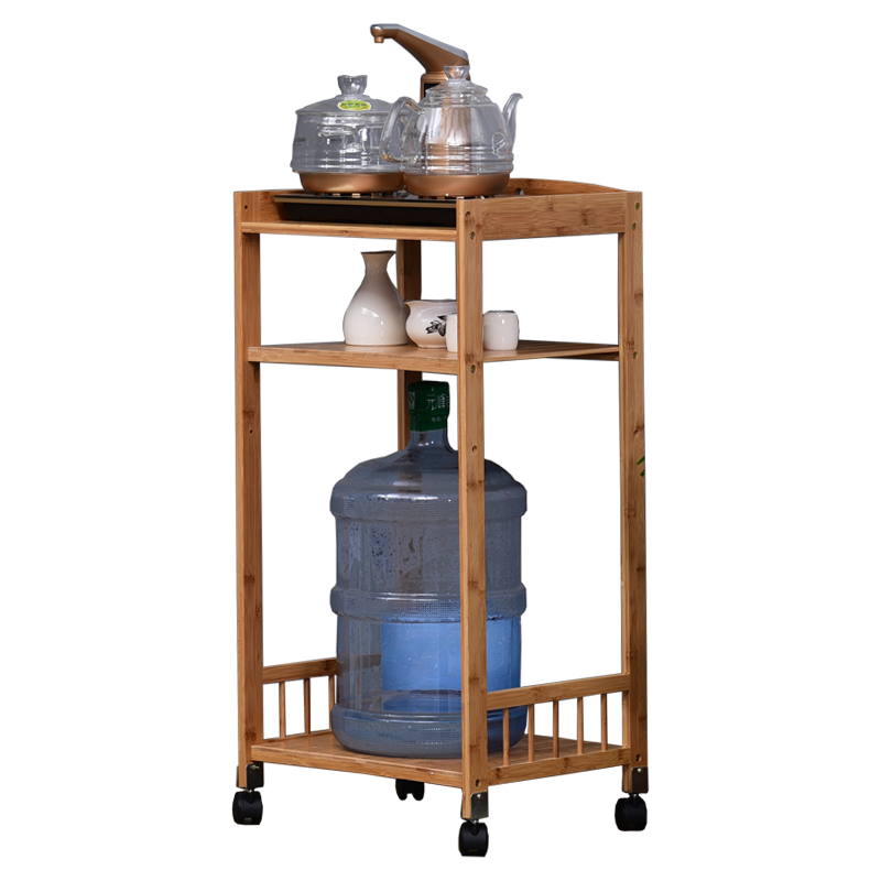 竹城鼎信 茶水架烧水壶置物架纯净水桶架饮水机架子落地式热水壶架开水瓶架厨房储物架杂物架脸盆架收纳架 三层经典茶水架【原色-带轮子】