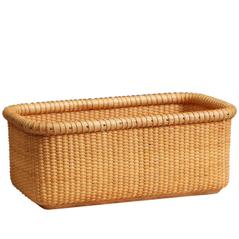 藤田藤田藤编方形收纳篮桌面整理篮硬木底精致时尚自然风格手工艺品
