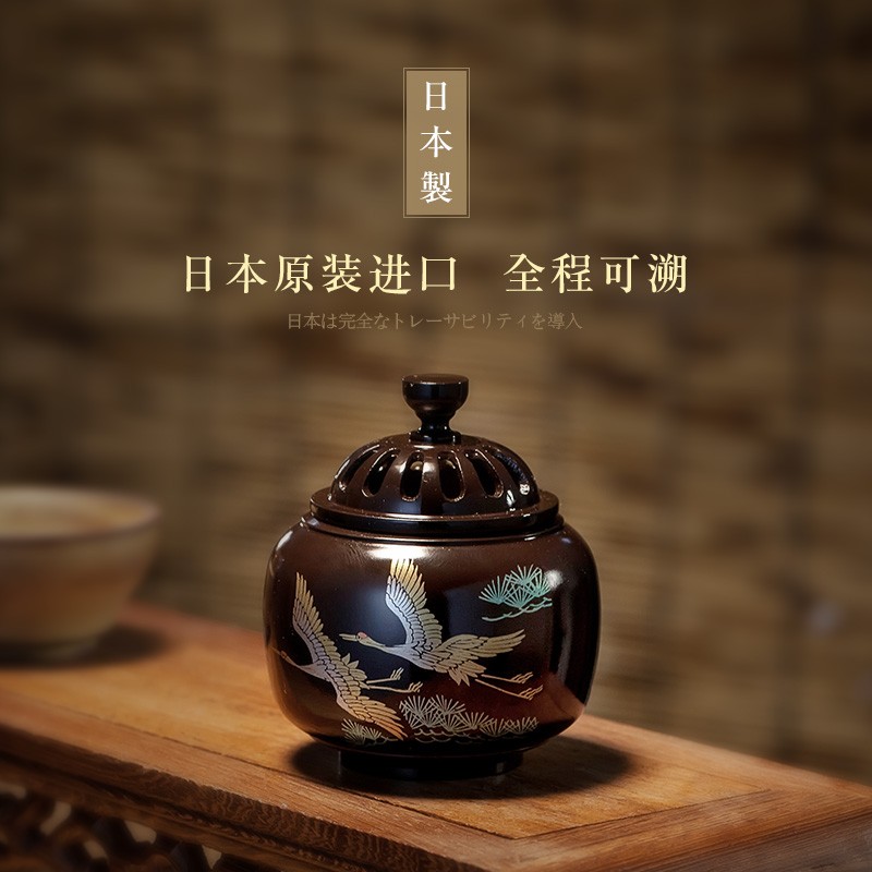迦印堂 日本高冈铜器铜炉 进口熏香炉 线香立香炉佛堂盘香炉 莳绘双鹤
