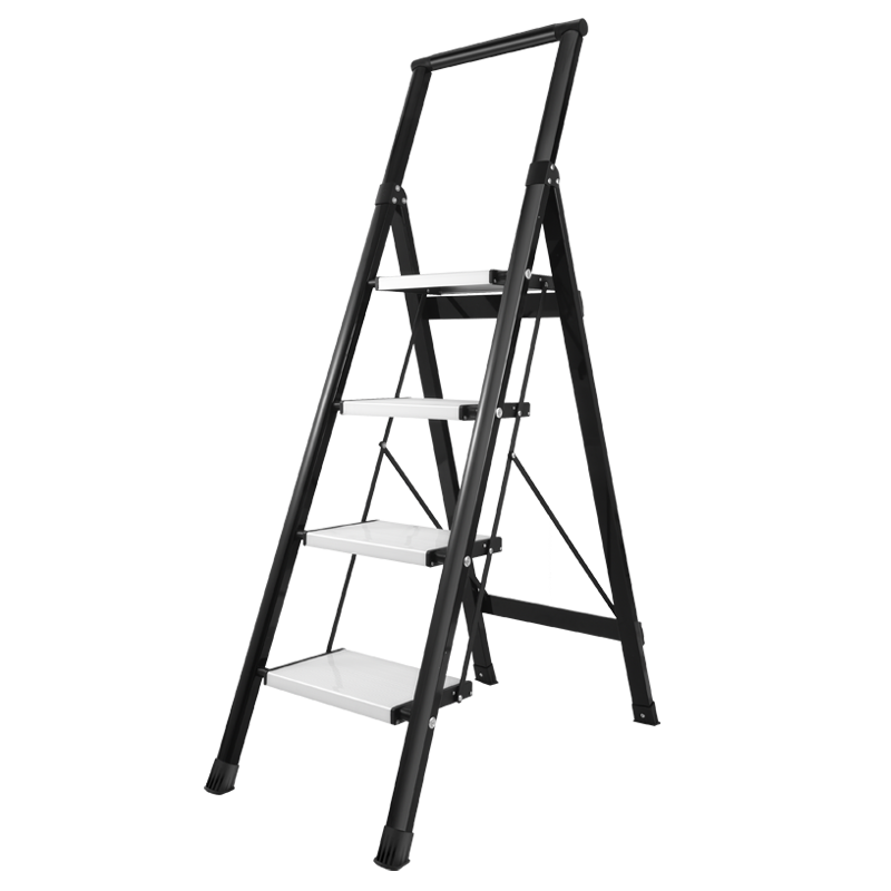 格美居(GEMJU)家用梯子人字梯加厚铝合金四步五步折叠铝梯稳固宽踏板工程梯 珠光白 四步梯 全踏板宽20CM