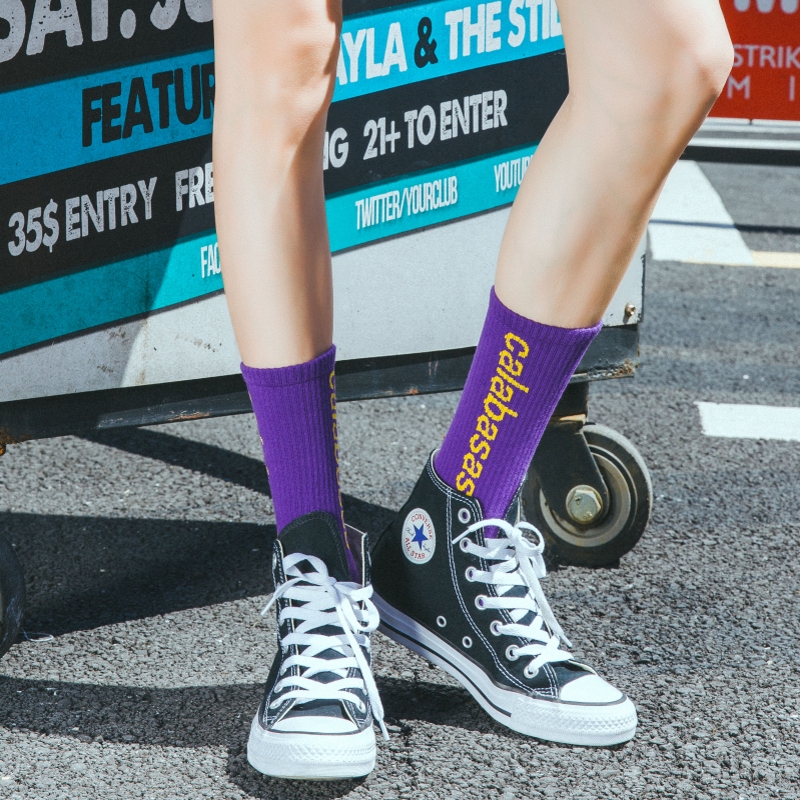 calabasas嘻哈潮袜纯棉街头男女情侣滑板袜子 潮袜字母calabasas4双装