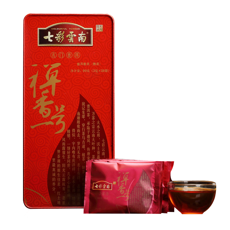 七彩雲(yún)南茶葉 普洱茶 熟茶 禪香一號(hào) 90g/30袋