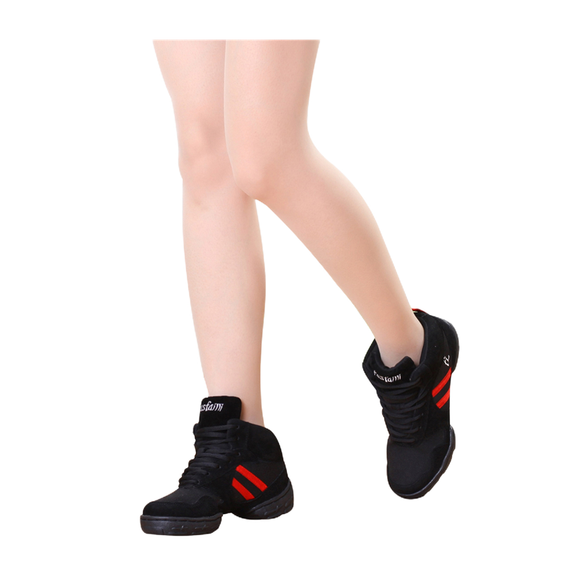 紅舞鞋10262帆布雙條廣場舞蹈鞋現(xiàn)代舞鞋跳舞鞋練功鞋爵士鞋 黑+大紅 34