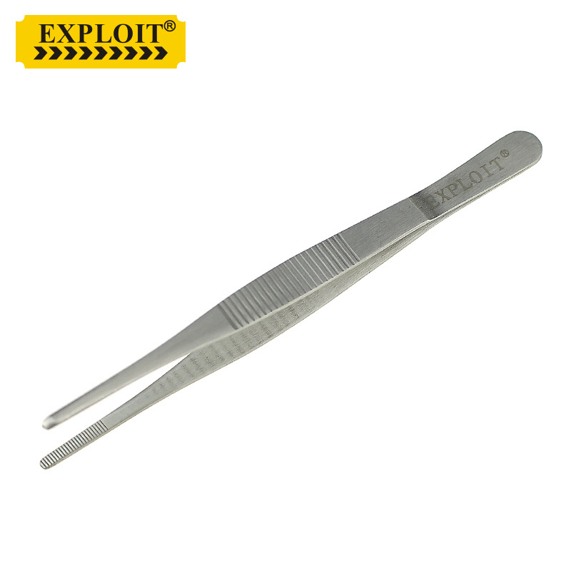 开拓（EXPLOIT）不锈钢 镊子 工具 加长 圆头 带齿 镊子 家用 220065 20cm