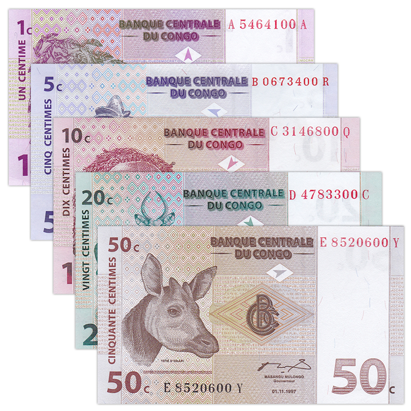 【甲源文化】非洲-全新unc 民主刚果纸币1997年 外国钱币收藏套装 已