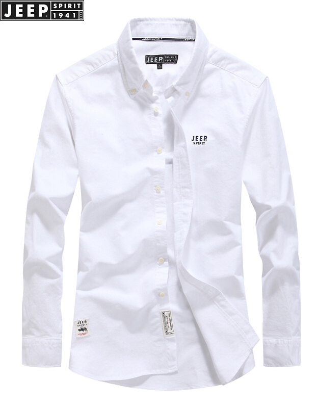 JEEP SPIRIT吉普长袖衬衫男2022春秋季新款男士纯色修身型衬衣 商务休闲 白色 L/41