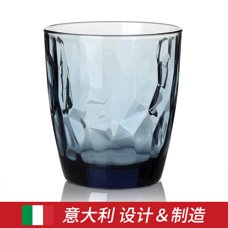 BORMIOLI ROCCO 波米欧利意大利进口玻璃杯啤酒果汁杯喝水杯果汁杯彩色钻石创意杯子 海洋蓝390ML