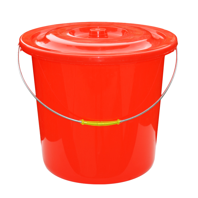 众诺中田塑料桶红色手提洗车水桶加厚带盖通用水桶红色大号宽37高34cm