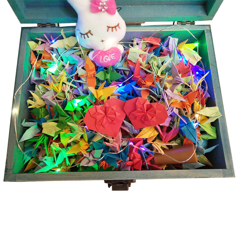 生日礼物女生 520只1000只彩色夜光千纸鹤折纸成品加长方形复古木盒