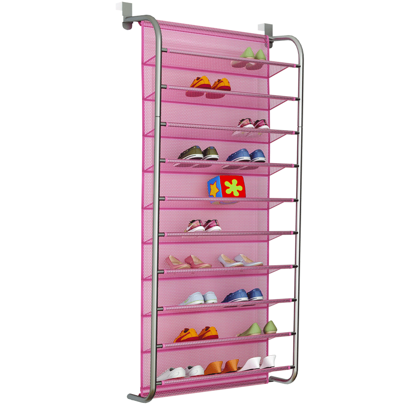 索尔诺 门后鞋架多层简易家用经济型鞋架壁挂式宿舍小鞋架子省空间层架置物架XJ7810 粉色