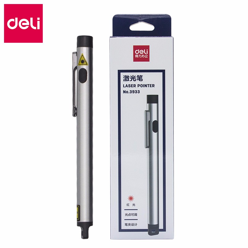 得力(deli)红外线教鞭笔手电亮光笔激光笔红光激光灯教学笔 银色 3933