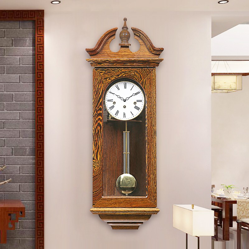 欧式客厅机械摆钟创意挂钟报时钟鸡翅木德国赫姆勒机械钟表hp0127