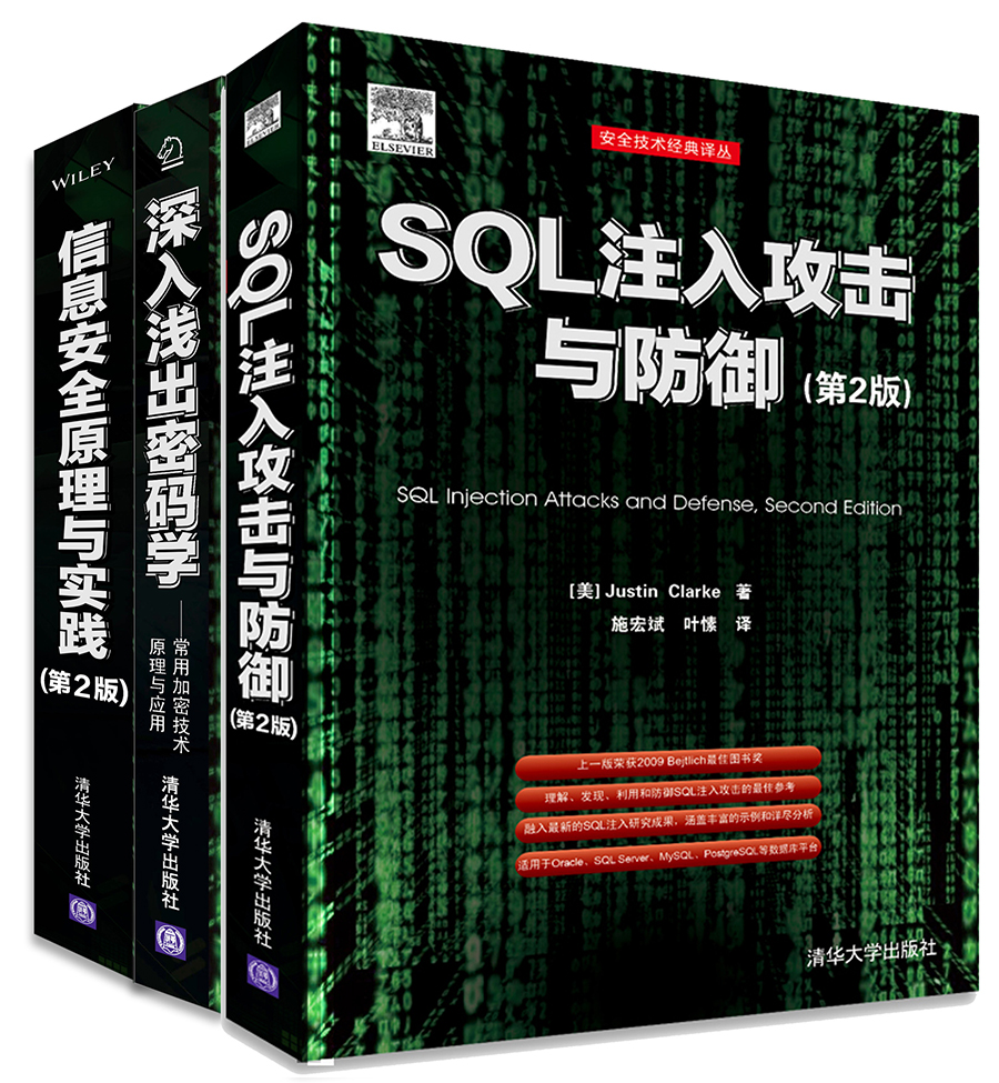 安全攻防入门 信息安全原理与实践 深入浅出密码学 SQL注入攻击与防御(第2版)（套装共3册）