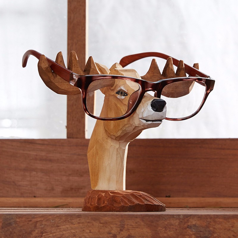 茵曼（home）创意纯手工实木雕刻工艺品木雕摆件收纳支架展示架眼镜架 15*12*13CM