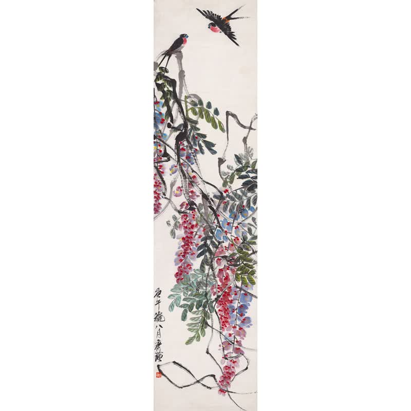 姿翰 超高清微喷装饰画 齐白石 写意国画花鸟画 紫藤花开燕归来 纸本
