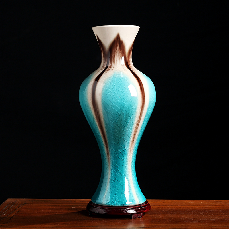 景德镇陶瓷器花瓶摆件客厅插花干花仿古冰裂釉家居饰品手工工艺品 湖
