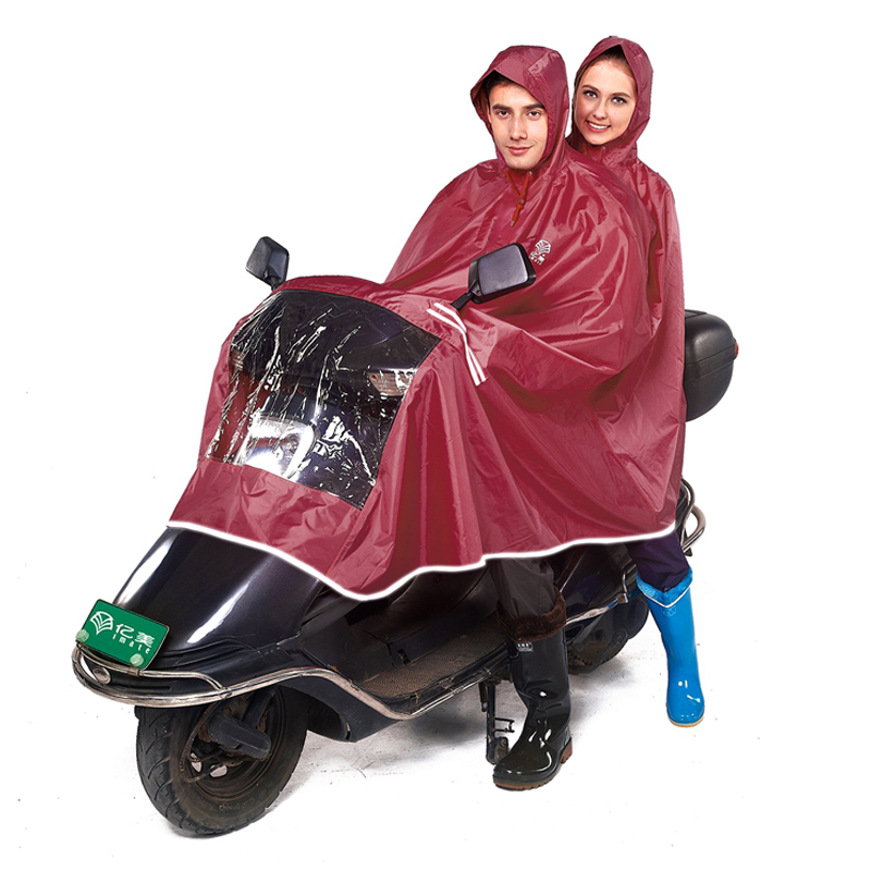 imate亿美YM102双人摩托车雨衣 加宽透灯雨衣 反光摩托车雨衣 双头摩托车雨披 枣红 XL