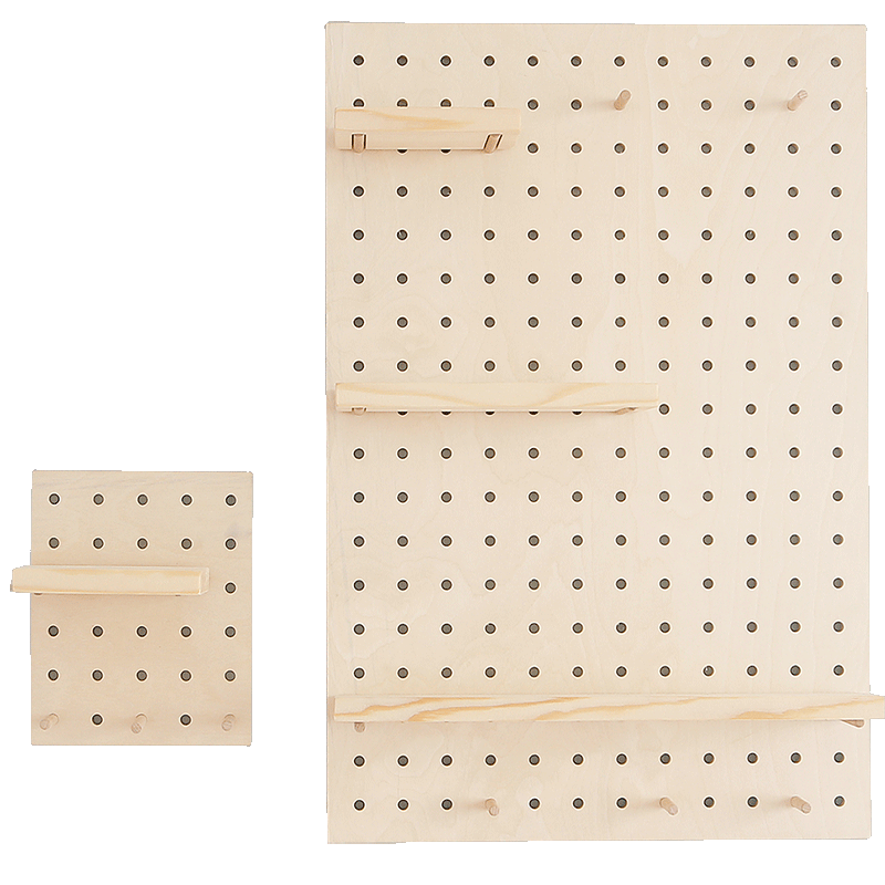 洞洞板实木墙上置物收纳架免打孔墙面装饰壁挂北欧INS壁挂隔板 大小方块组合(含配件)