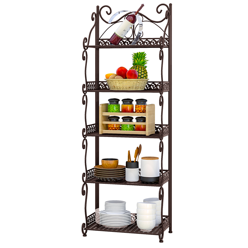 小媳妇铁艺浴室置物架落地卫生间卧室多层架子可折叠寝室卧室 洗手间厨房收纳储物层架 Z675咖啡色