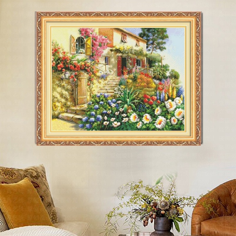 小居十字绣别墅客厅新款欧式风景花园小屋梦幻家园精准印花满绣十字绣