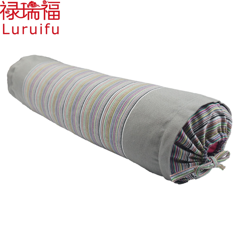 禄瑞福家纺 老粗布荞麦壳枕头 传统圆形护颈枕 复古土布棉布手工制作