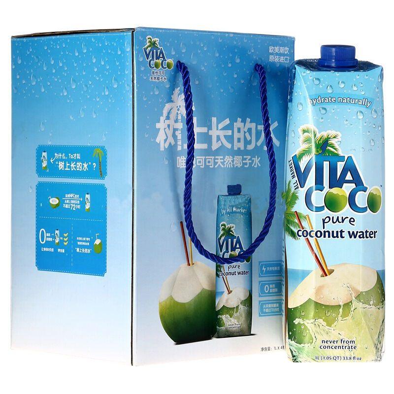 唯他可可（Vita Coco）椰子水  进口饮料  NFC 天然原味椰子水  椰汁饮料  1L*4瓶 整箱