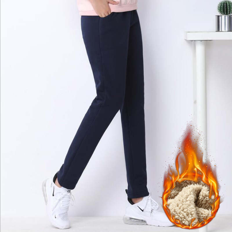 虎迹加绒收口运动裤女冬季羊羔绒加厚休闲裤跑步锻炼保暖运动长裤 深蓝色(字母款) XL