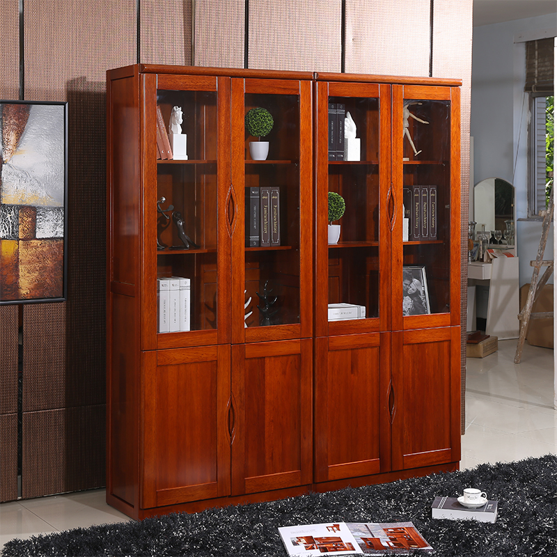 爱绿居 实木书柜子书架海棠木家具书房家具 琥珀红 全实木经典款