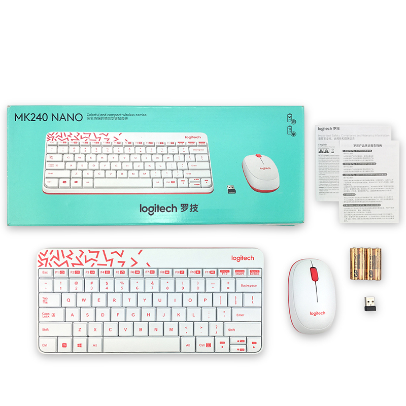 罗技（Logitech）MK240 Nano 键鼠套装 无线键鼠套装 办公键鼠套装 紧凑型 超长续航 带无线2.4G接收器 白