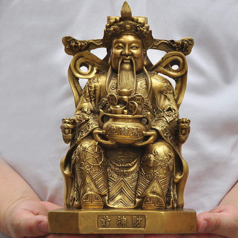 蓮善堂黃銅文財(cái)神擺件財(cái)神爺佛像三面財(cái)神招財(cái)開業(yè)喬遷新居禮品裝飾品 8.8寸財(cái)神爺